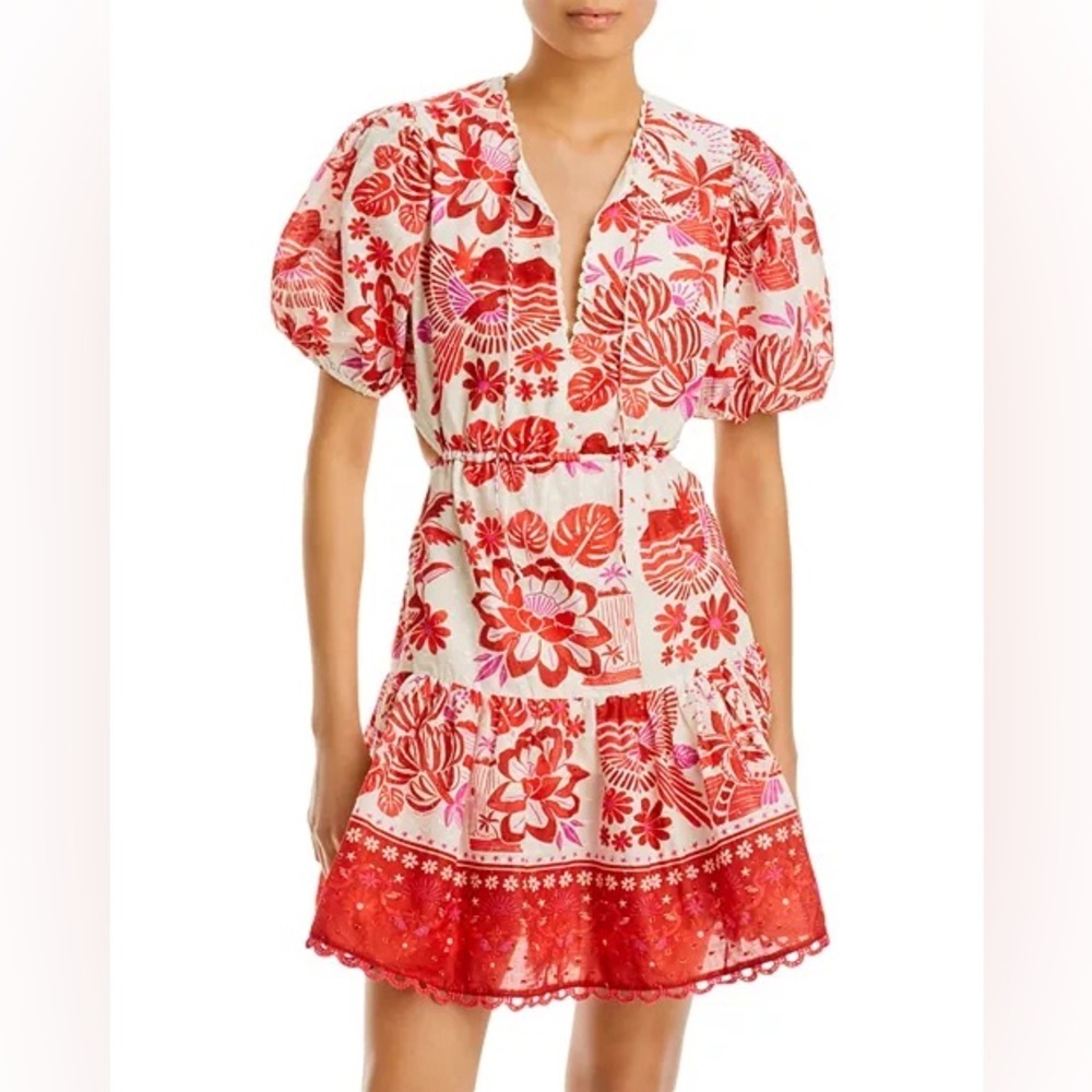 Farm Rio Red Floral Mini Dress Cotton Size Small